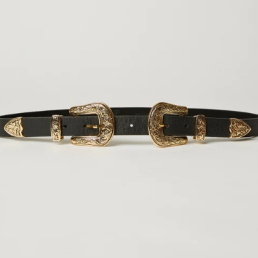 NWOT B-low the Belt Baby Bri Bri Leather Belt in Black/Gold, Size XS